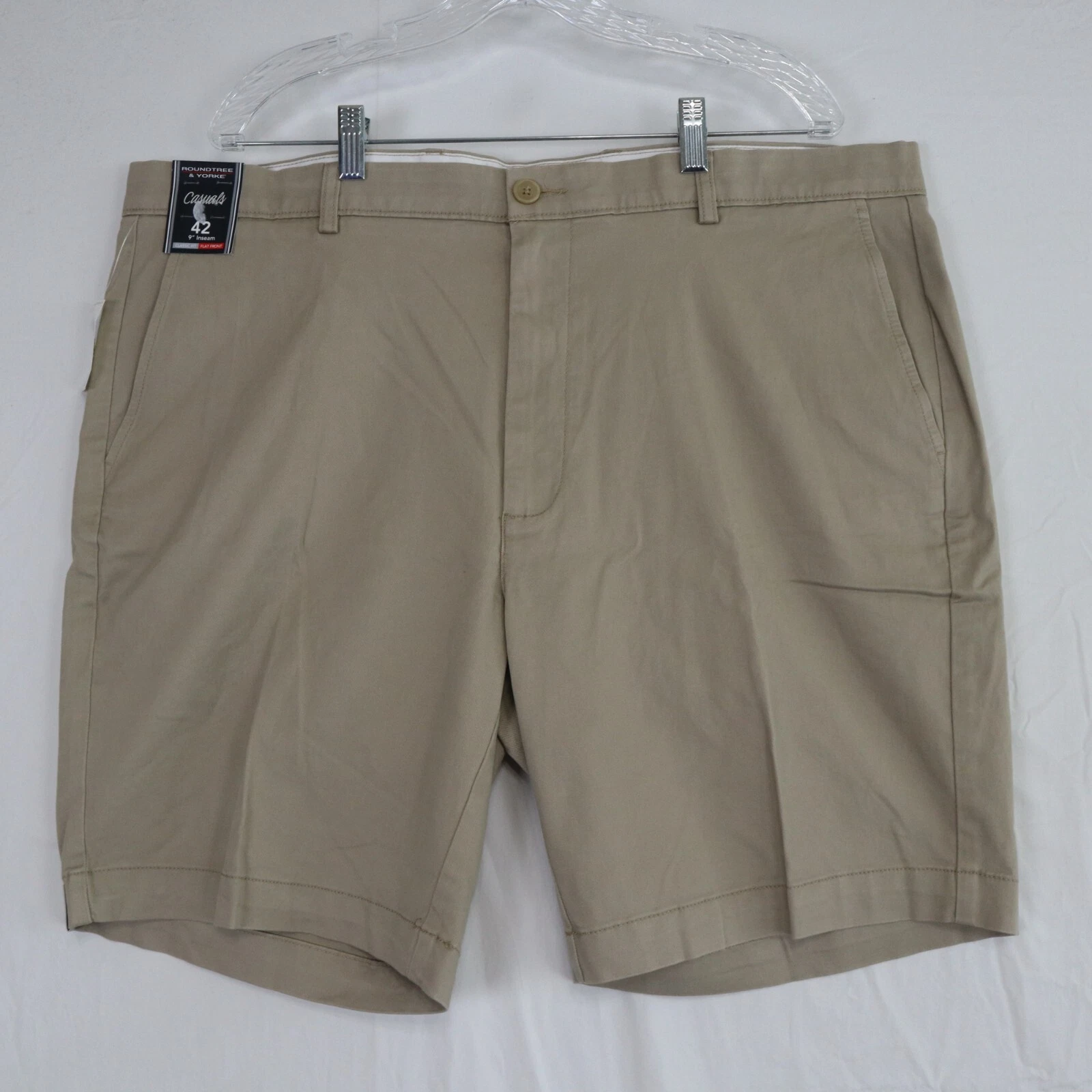 Roundtree & Yorke Shorts Mens 42 Casuals Classic Fit Stretch Chino Tan Khaki NWT