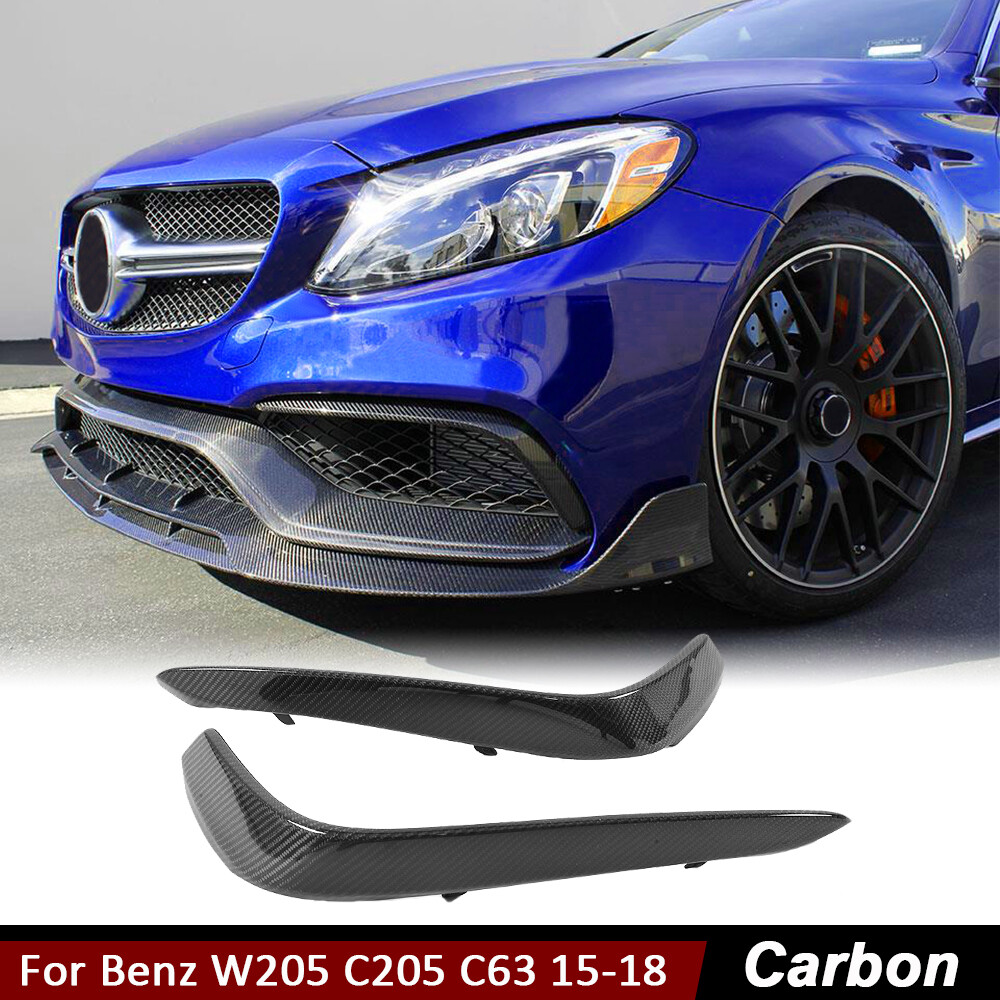 For Benz W205 C205 C63 2015-18 Real Carbon Front Bumper Splitters Fog Vent Fins