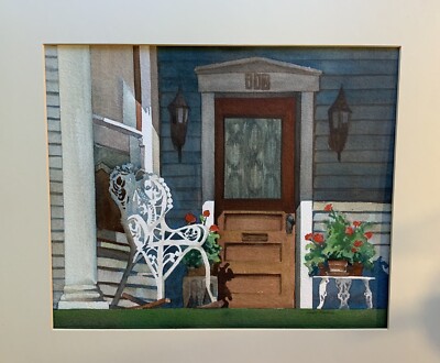JUDY MORRIS ORIGINAL WATERCOLOR FLOWER ON FRONT PORCH