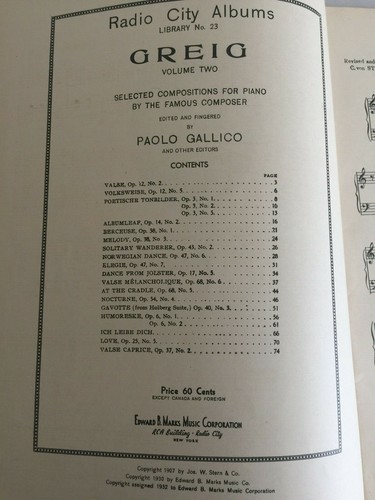 Grieg Radio City Albums Music Book Selected Compositions for Piano - Picture 2 of 2