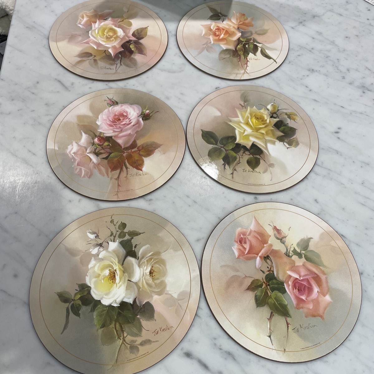 New Vintage Jason Cork Backed Placemats Roses in Box Set Of 6 Nov