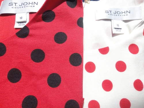 St. John POLKA DOT Silk Dress, Black/Red or Black/White, 10, 14 & 16 MSRP $390