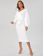 Shein Tall - Surplice neck drop shoulder belted dress 