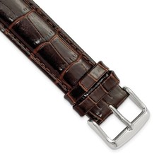 DeBeer 19mm Long Dark Brown Crocodile-Style Grain Silver-tone Buckle Watch Band