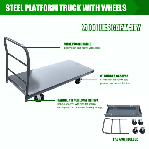 Steel Platform Truck Deck Platform Truck Push Cart 60" L x 24" W Portable Dolly - Picture 3 of 10
