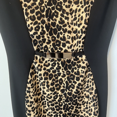 slim fit dress slacks Black and Leopard Print Hem Dress | Boutique Elise main image 1