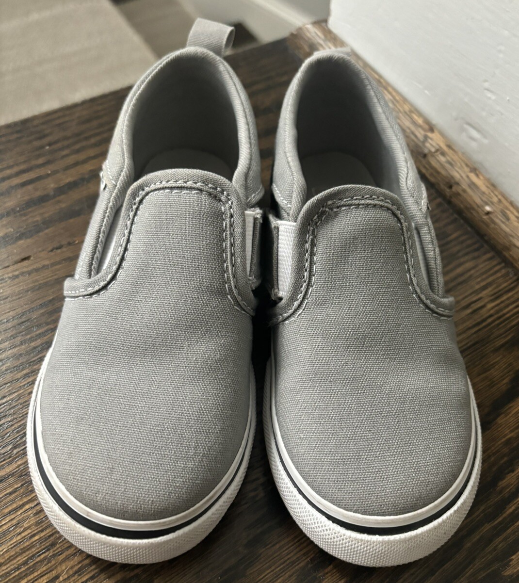 VANS Toddler Classic Grey Slip On Sneakers Canvas Charcoal EUC Size 10-image