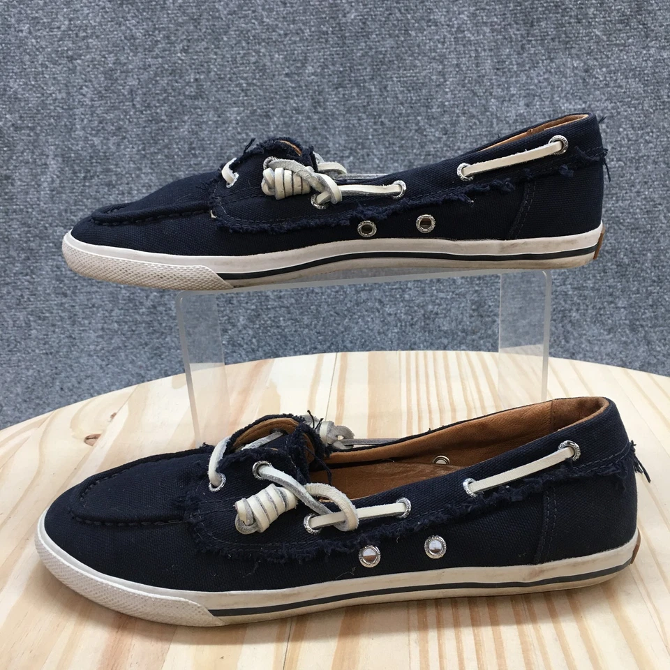 Hunter Zapatos Mujer 8 F Val0051 Informales Cómodos Barco Tenis Planos Tela Azul Foto 2 de 4