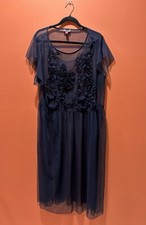 Vince Camuto Sheer Overlay Dress Size Large Tulle Ruffle Maxi Tunic Navy - Party