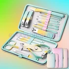18/7 Pcs Rainbow Gradient Manicure Pedicure Set Nail Care Grooming Kit with Case