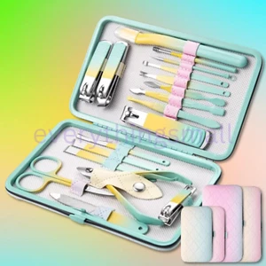 18/7 Pcs Rainbow Gradient Manicure Pedicure Set Nail Care Grooming Kit with Case