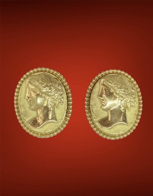 Mauboussin Paris 18k Yellow Gold Vintage Cameo Earrings