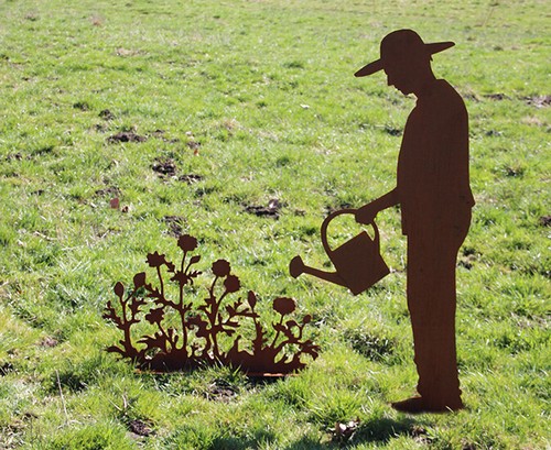 Gärtner Gerhard mit Gießkanne 175cm Gartenstecker Rost Edelrost Metall