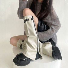 Women Faux Leather Leg Warmers Leggings Punk Gothic Boots Covers Socks Zip