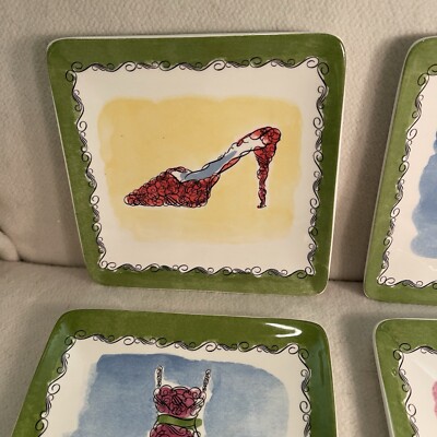 Pier 1 Imports Dolomite Appetizer Dessert Fashion Plates Square 6  Set 5