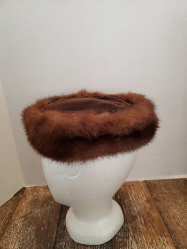 Vtg Eilers Exclusive Real Mink Pill Box Women Cap Pillbox Hat With Velvet EUC - Picture 2 of 6