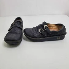 Alegria Alli Black Silver Rose 40 9.5 10 Floral Textured Comfort Clogs Mules