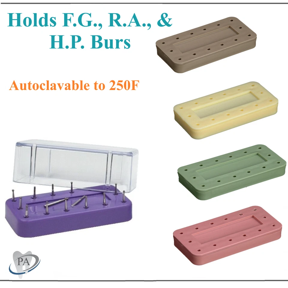 PLASDENT Dental RECTANGULAR Magnetic Lab Bur Block Holder Station Holds 14 Burs FG, HP RA