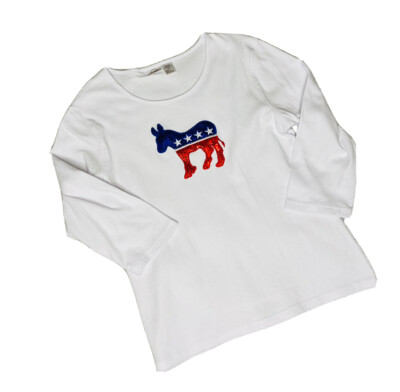 PB&J Women's Large Patriotic Stars Stripes Sequins Democratic Donkey Top