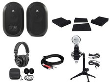 Pair JBL 104 Powered Studio Monitors w/Bluetooth Headphones Mic Stand 104SET-BT