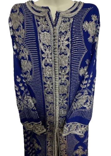 2 Pcs Wedding Farasha Khaliji Dress Moroccan Indian Kaftan Abaya One Size Blue - Afbeelding 5 van 10