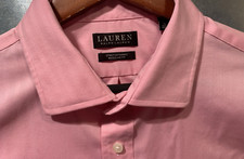 LAUREN RALPH LAUREN Regular Fit Stretch Button Down XL 17 1/2 32-33 Pink Stripe