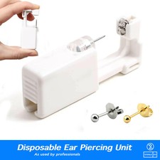 Disposable Ear Piercing Unit Kit - Silver Gold Stud Earring Gun DIY Home Self