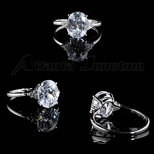 ANELLO SOLITARIO OVALE *TAGLIO RADIANTE*_ ZIRCONI TRASPARENTI_TAGLIA-8__ARGENTO STERLING 925-NF - Foto 2 di 4