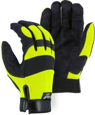 Majestic 2137HY Armor Skin Mechanics Gloves, Black/Yellow, Size: Large, 3 Pair