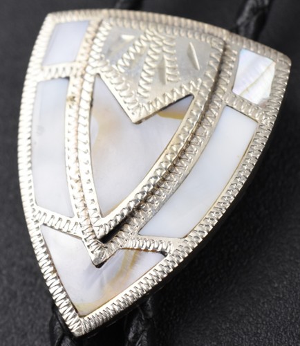 Luxury Johnson & Held 750-800 Coin Silver MOP Shield Bolo Tie 40.4g- Magnificent - Picture 11 of 14