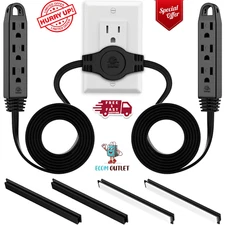 3 Prong 12 Feet Twin Extension Cord Power Strip, 6 Feet on Each Side, Flat Head