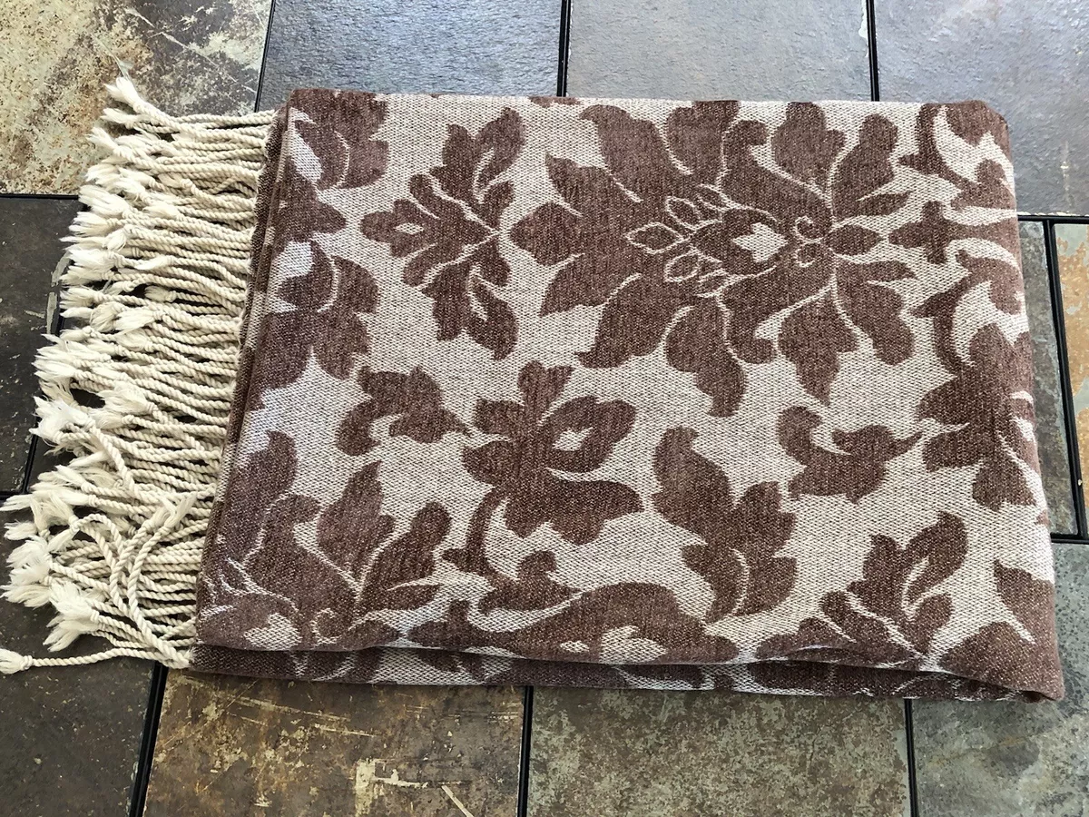 Restoration Hardware Wool Blend Fringed Throw Blanket 70X53