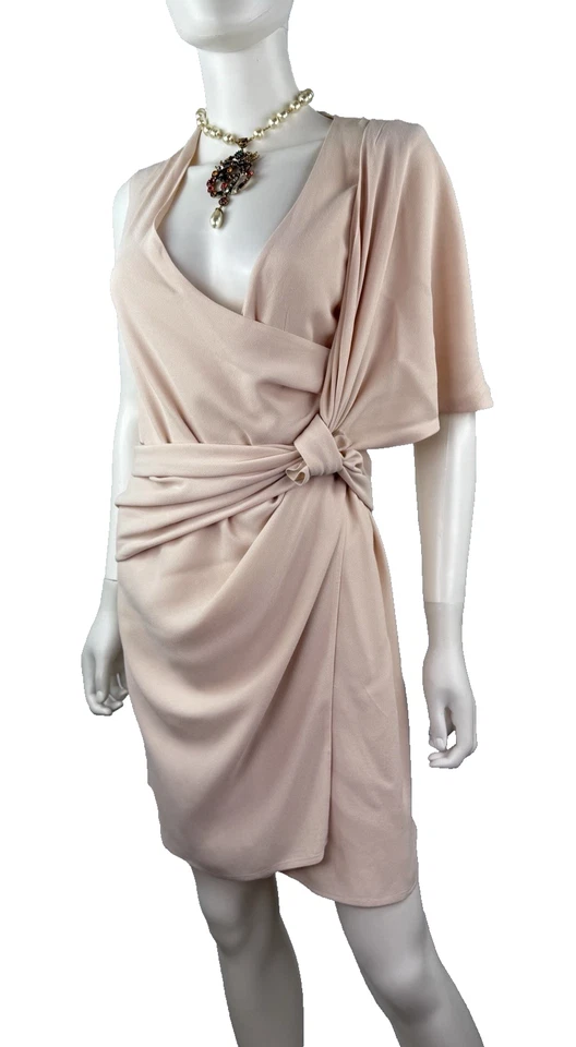 Vestido de seda Alexander McQueen autêntico 4 EUA 40 IT S laço blush envoltório mergulho coquetel - Imagem 2 de 4