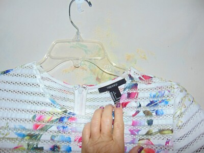 Forever 21 Multicolor Floral White Mini Full Dress With Mesh Striped Large  Women | eBay
