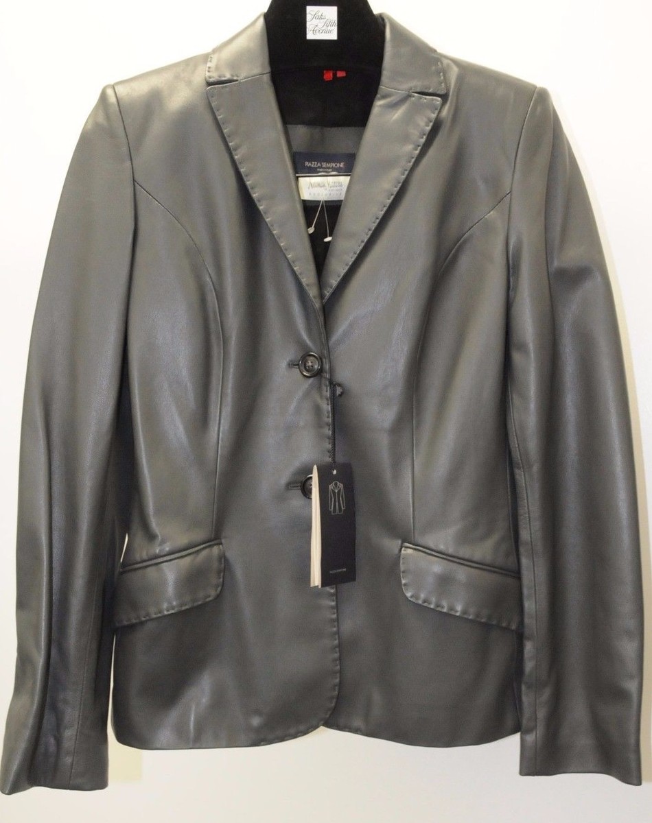 $2145 New Piazza Sempione Dark Grey Coat LEATHER JACKET BLAZER 40