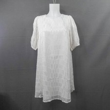 Lulus Womens Dress Medium Off White Gold Flowy Sheer Retro Glam Y2K Coquette
