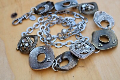 Silver Metal Chunky Chain Adjustable Statement Belt Chunky Textured Chain Link Metal Belt With Dangle Ottoman  main image 4