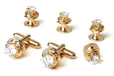 Love Knots with Cubic Zirconium Stone Cufflinks and Studs Gold Trim