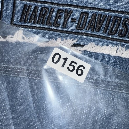 Harley Davidson Denim Weste Damen groß gestreift Druckknopf vorne Biker Klappe Tasche - Bild 10 von 11