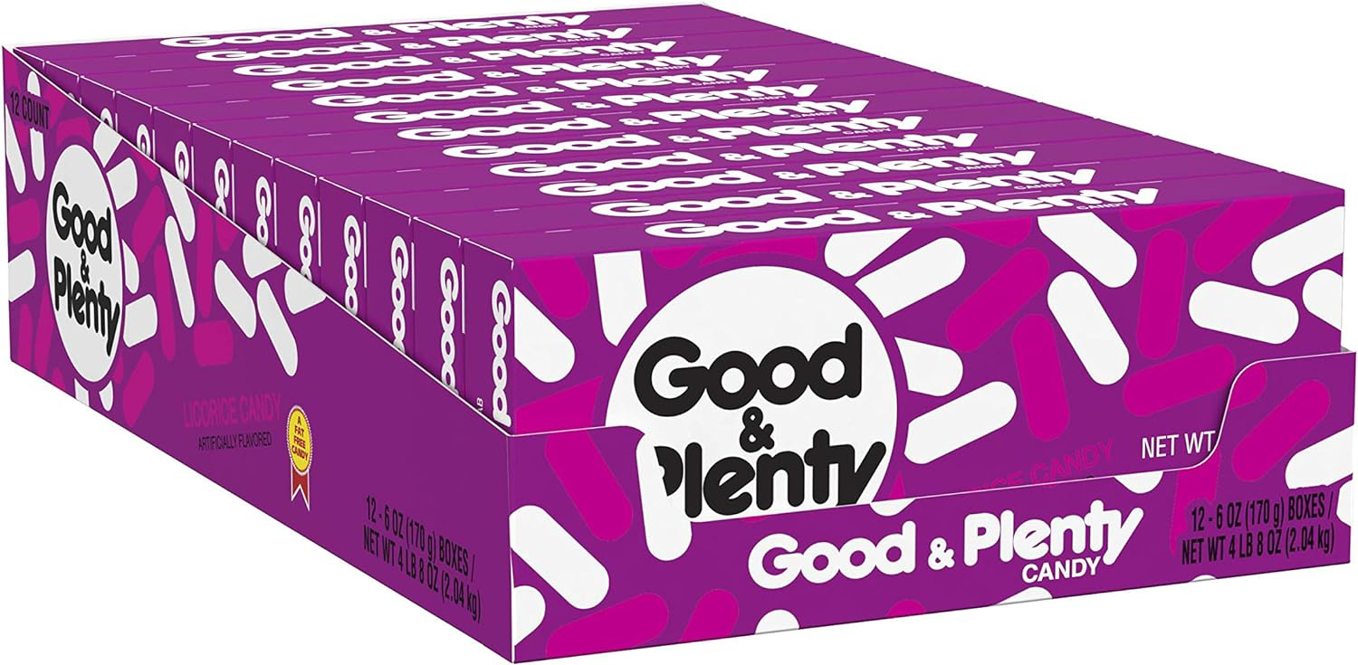GOOD & PLENTY Licorice Candy, Bulk Fat Free, 6 oz Boxes 12 Count