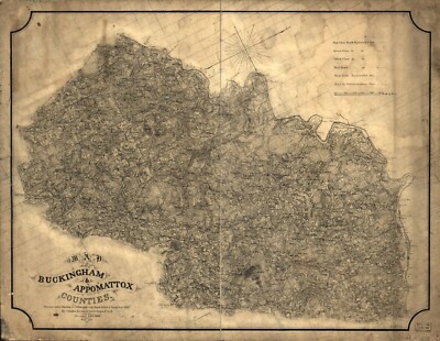 18'' x 24'' 1863 Map of Buckingham & Appomattox counties