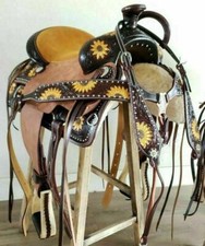 Western Premium Leather Barrel Racing Trail Horse Leather Saddle All Size .