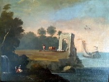 OLIO SU TELA - INIZI 800 - PAESAGGIO CON ROVINE