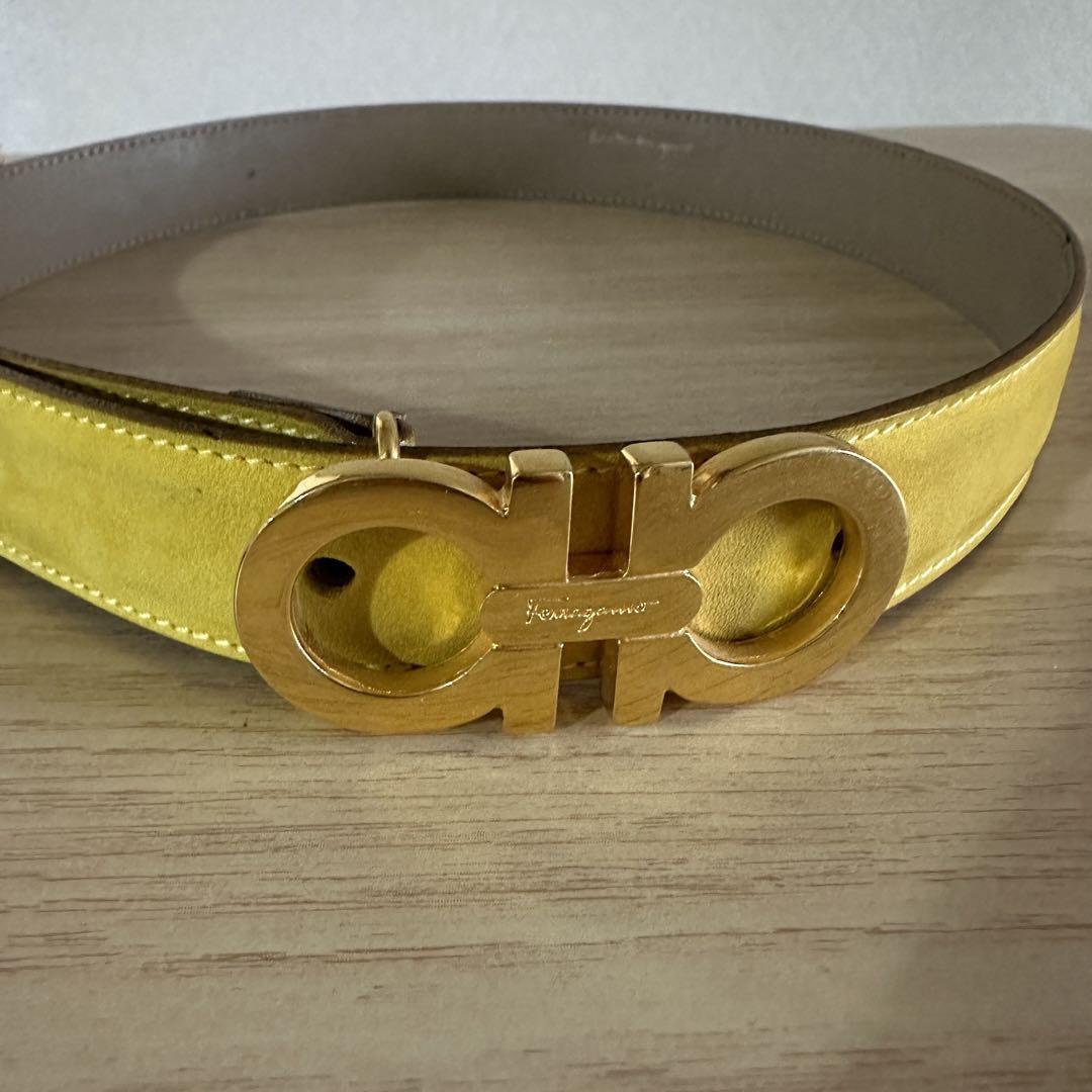 Vintage Ferragamo Yellow Double Gancini Fashion Belt