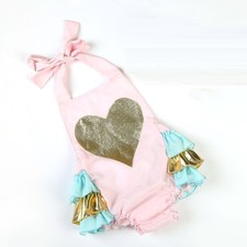 NEW Baby Girl Gold Glitter Halter Neck Summer Cake Smash Bodysuit 0-1-2 years