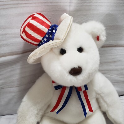 TY Beanie Buddies Teddy Bear Benjamin White Patriotic Plush 14 Inch 2004