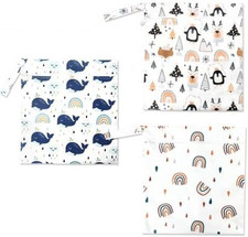 3 Pack Reusable Wet Bags for Babies, 28X30Cm Waterproof Nappy Bag Organiser, Was