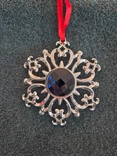 Lenox Bejeweled Snowflake Ornament 1 Silverplate Blue Jewel 4"L x 3.5"W