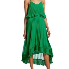 Halston Heritage Emerald Green Pleated Midi Dress Size 0 • Spaghetti Strap