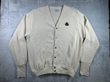 Vintage IZOD Cardigan Sweater Men XL Cream Made in USA V Neck Crest Preppy